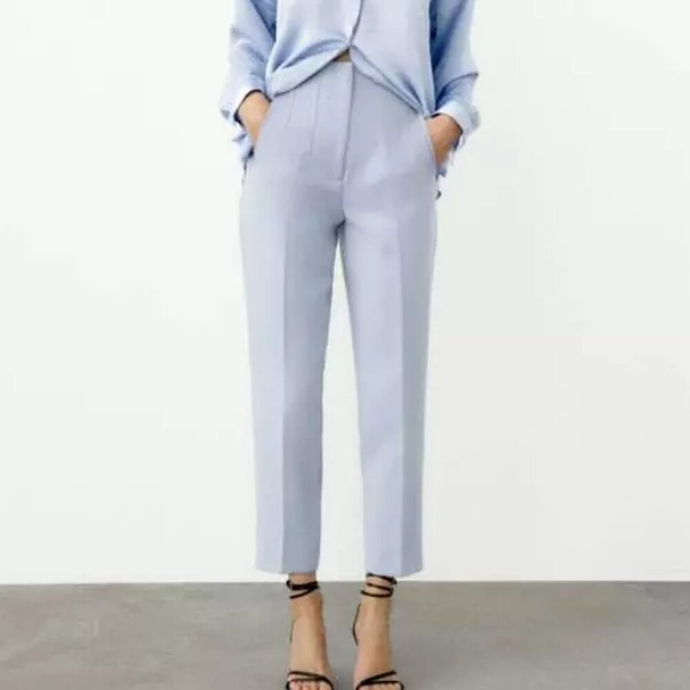 ZARA High Waisted Ankle Pants - Sky Blue - Large